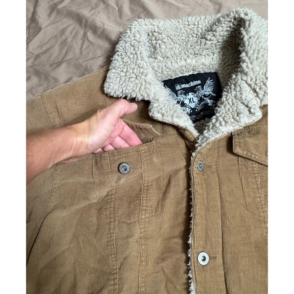 Machine Men's XL Trucker Corduroy Sherpa-Lined Jacket Coat Button Flap Pockets - Picture 6 of 12